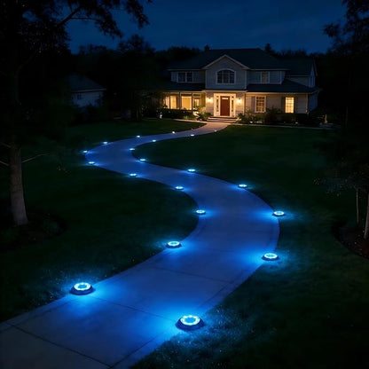 Flacchi Solar Lights Outdoor - Solar Powered Ground Lights Outdoor Solar Disk Light Waterproof Landscape Light for Patio Yard Pathway Walkway Driveway (Blue, 2 Pack)