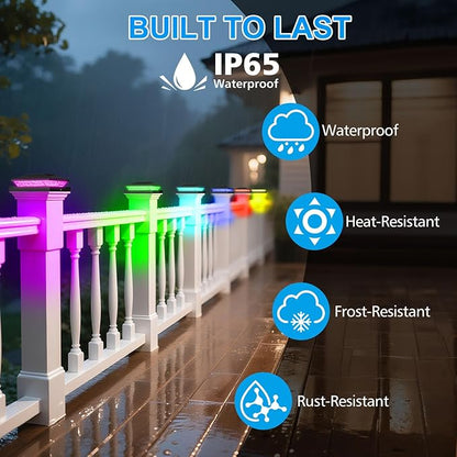Solar Post Cap Lights Outdoor with RGB Color Changing - 6 Pack Black Fence Post Solar Powered Lights IP65 Waterproof Fits for 5x5 5.5x5.5 6x6 Wood & Vinyl Posts, Decorating Yard Deck Fence Patio
