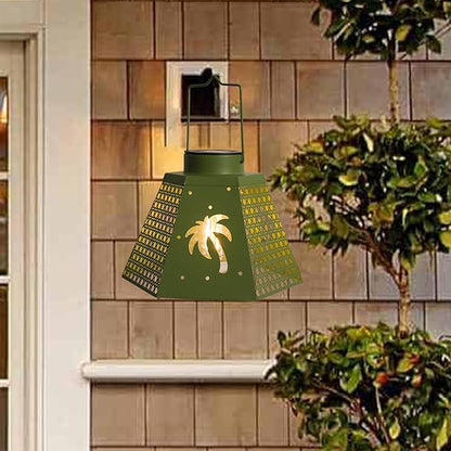 Outdoor Solar Lanterns Waterproof Hanging Solar Metal Lantern 9.5" Coconut LED Lantern Yard Art Decor for Yard, Patio, Hallway, Birthday Mothers' Day Gifts (2 Pack, Green)