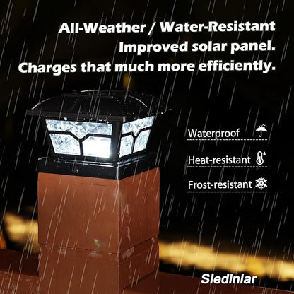 SIEDiNLAR Solar Post Cap Lights Outdoor 2 Color Modes 8 LEDs for 4x4 5x5 6x6 Posts Fence Patio Deck Decoration Warm White & Cool White Lighting Black (4 Pack)