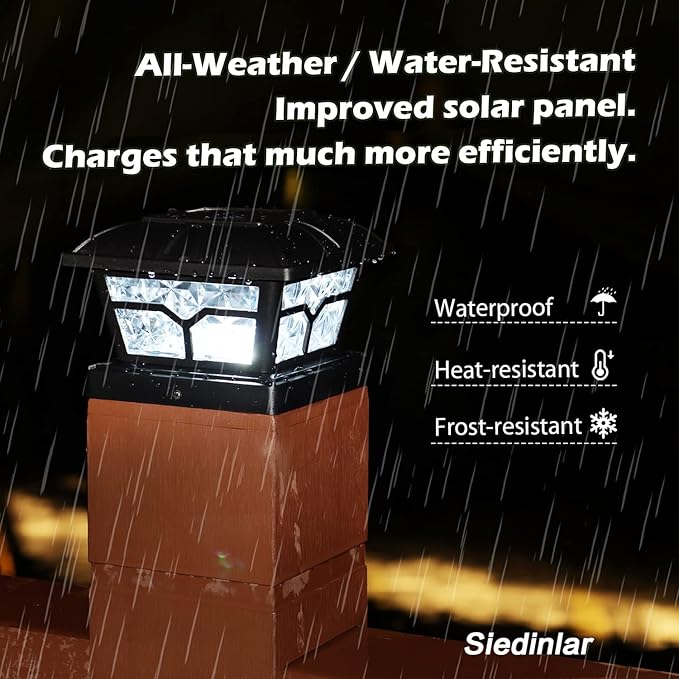 SIEDiNLAR Solar Post Cap Lights Outdoor 2 Color Modes 8 LEDs for 4x4 5x5 6x6 Posts Fence Patio Deck Decoration Warm White & Cool White Lighting Black (1 Pack)
