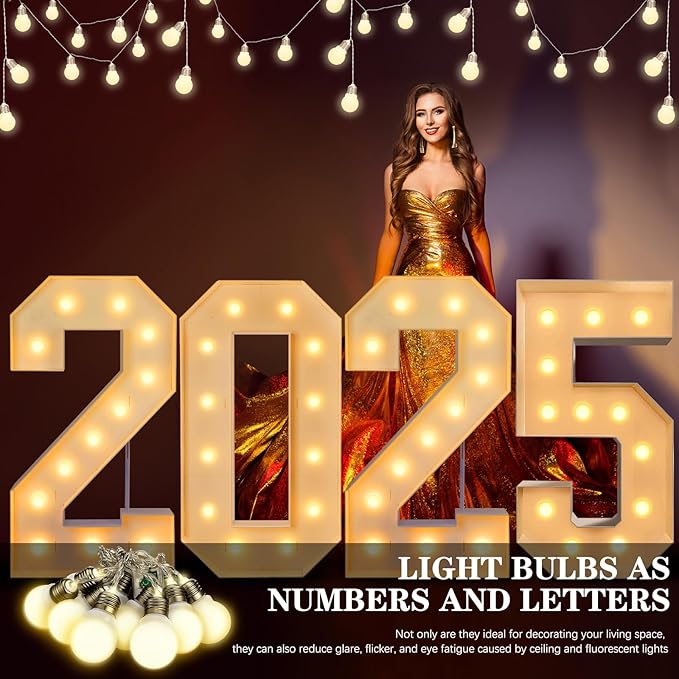Retisee 6 Pcs Marquee Light String Bulbs13.8 ft Long for Marquee Letters Numbers 3 4 ft Tall Waterproof LED String Light for Indoor Outdoor Wedding Birthday Party Decor