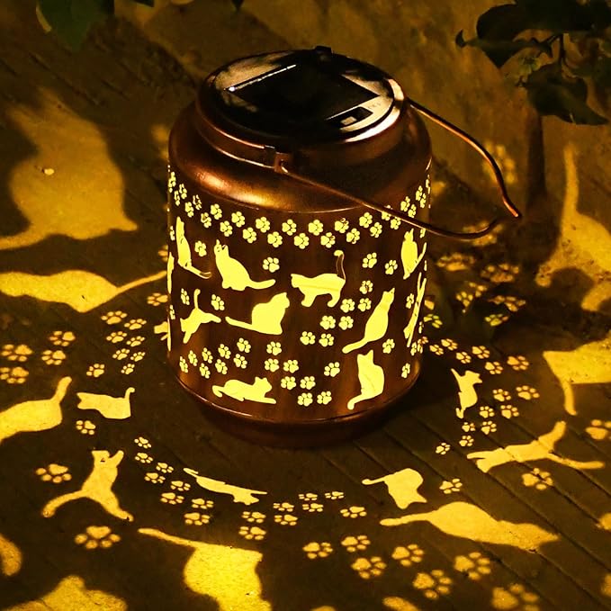 Cat Solar Hanging Lanterns, Metal Outdoor Decor