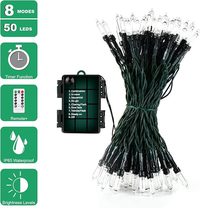 50 LED Christmas Twinkle Lights, 18ft Waterproof for Backyard