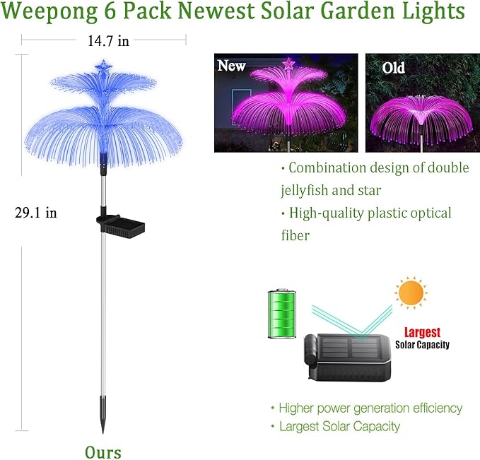 6-Pack Solar Path Lights, Outdoor Driveway LED