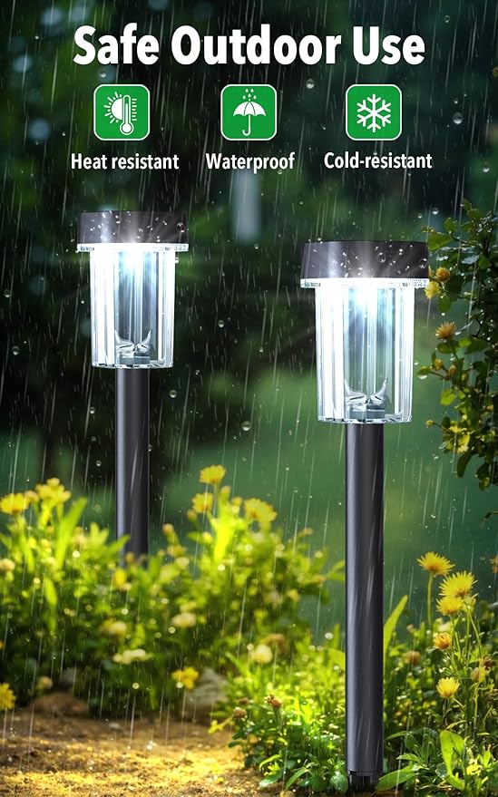 Solar Pathway Lights Outdoor 12 Pack - IP55 Waterproof Solar Powered Garden Lights 6000K Cold White LED, Auto On/Off Outdoor Solar Lights for Yard Driveway Patio Decor Landscape Lighting