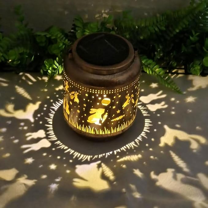 Rabbit Solar Lanterns Outdoor Waterproof Hanging,Garden Decor Metal Watering can Lights,Solar Lights Rabbit Gifts for Women Mom Decorative Lanterns for Patio,Lawn,Porch,Landscape,Pathway,Garden Deco
