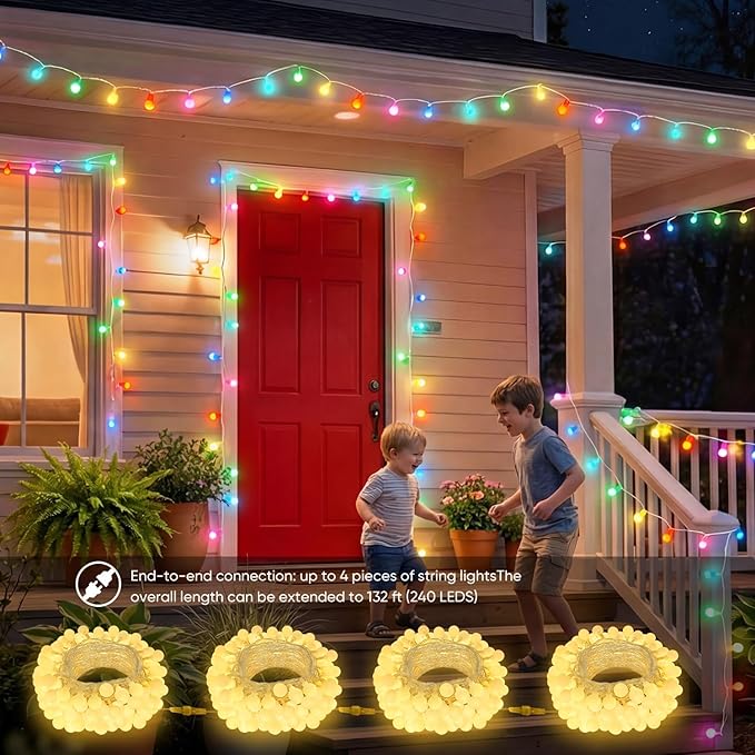 66FT Color Changing String Lights, Connectable Globe String Lights Plug in with Remote, 120 LEDs 128 Modes Christmas Lights Outdoor Waterproof for Patio Tent Camping Bedroom Classroom Party Xmas Decor