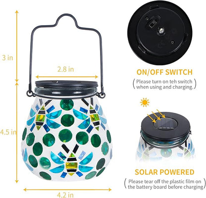Afirst Mosaic Outdoor Lanterns - Glass Solar Hanging Lights Bee Hollow Out Waterproof Outdoor Decorative for Garden, Patio, Holiday Party Outdoor Decoration