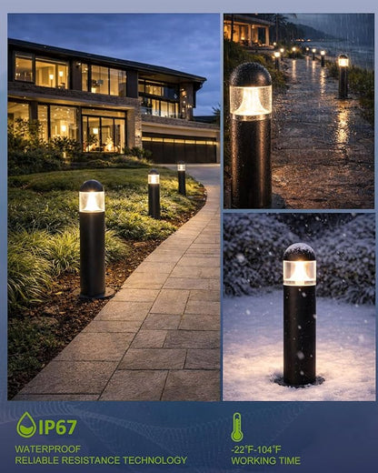 12 Pack Low Voltage Landscape Pathway Lights Wired, Outdoor Modern 12V LED Bollard Lights for Driveway Garden Walkway Yard Lawn (Included Connector), 2700K Warm White Waterproof, Black