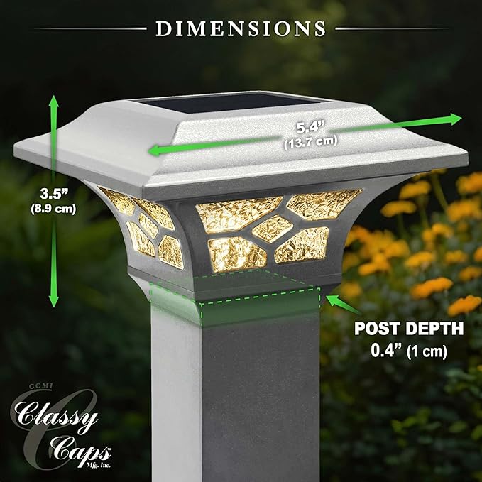 Classy Caps Kingston Solar Post Cap,- Fits 2" x 2", 2.5" x 2.5" and 3" x 3" Posts, Black Powder Coated Aluminum (1)