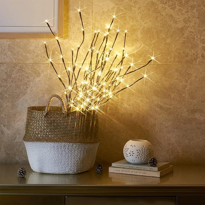 6PK Lighted Branches Brown Twig Stake with 120LED Warm White Lights, 30" Pathway Light for Outdoor and Indoor Use(Vase Excluded)