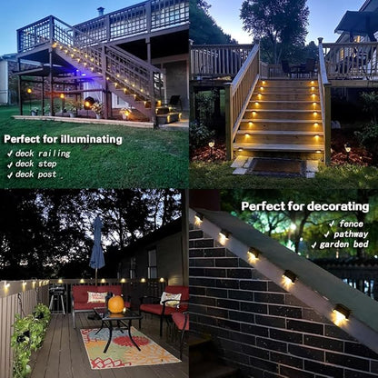 Solar Deck Lights Outdoor, 24 PCs LED Solar Fence Lights Waterproof, Garden Decorative Step Lights, LED for Patio Porch Stairs Yard Driveway Pathway (Warm White, 24-Pack)