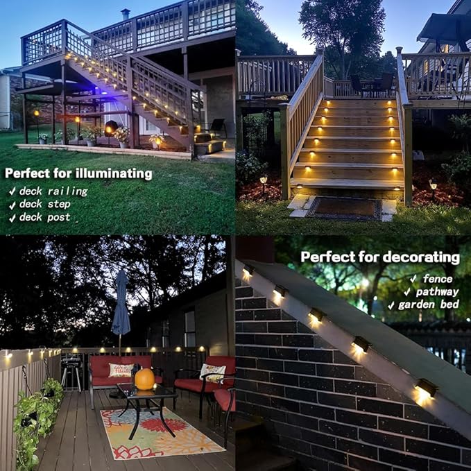 Solar Deck Lights Outdoor, 16 PCs LED Fence Lights Waterproof, Garden Decorative Step Lights for Patio Porch Stairs Yard Driveway Pathway (Warm White, 16-Pack)