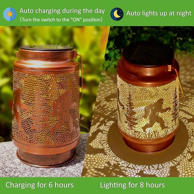 Bigfoot Solar Lanterns Outdoor Waterproof Hanging Solar Lights Big Foot Sasquatch Gifts for Men Women Metal LED Decorative Lanterns for Yard, Patio, Tabletop, Pathway, Landscape, Garden Decor