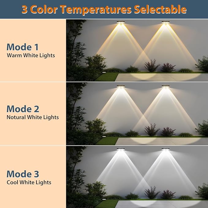 Solar Fence Lights Outdoor-3000/4000/6000K 3 Mode,IP65 Waterproof Solar Powered Lights Outdoor for Backyard/Patio/Fence/Wall/Deck/Step/Porch/Railings/Pool (12pack)