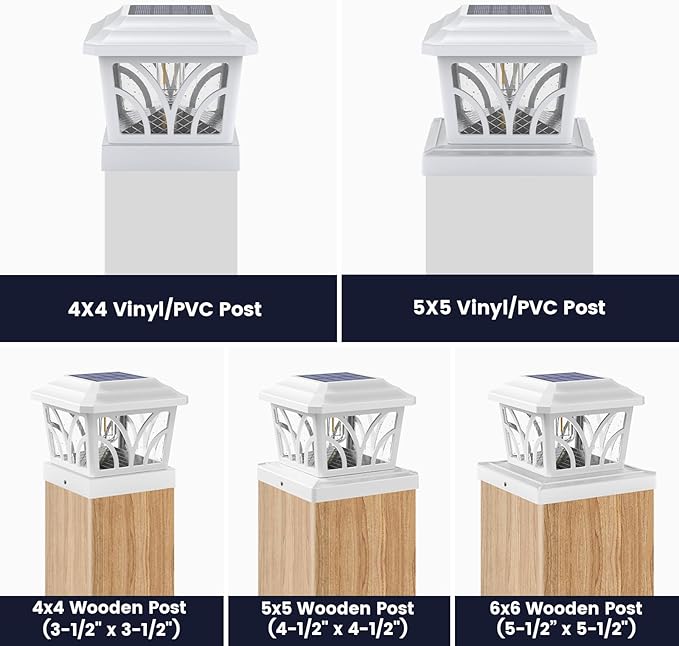 SIEDiNLAR Solar Post Cap Lights Outdoor, Aluminum Glass 2 Modes Edison LED Bulbs for 4x4 5x5 6x6 Vinyl Wooden Posts Deck Fence Patio Decor, Warm White/Cool White Lighting 6 Pack (White)