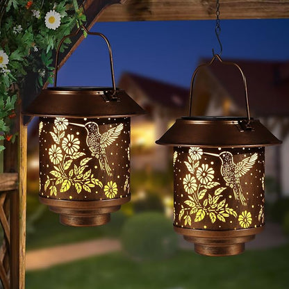 Hummingbird Solar Lantern Outdoor Hanging Sunflower Lights Gifts for Women Mom Metal Garden Decor Outside Waterproof LED Lanterns for Patio