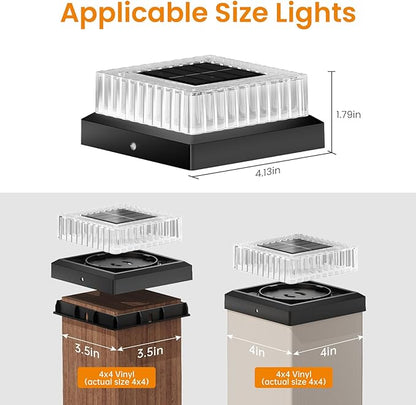 APONUO Solar Post Cap Lights, 8-Pack Fence Post Solar Lights with 20 Lumens 3-Sided Panoramic Glow, IP65 Waterproof Fence, Deck, Patio, Garden Decor, Easy No-Tool Install for 4x4 Posts, Black