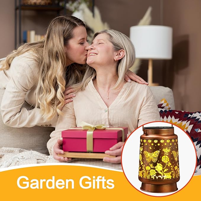 Solar Lanterns Outdoor Waterproof Garden Decor Christmas Gifts for Women Mom Birthday Gifts Ideas Metal Bird Decorative LED for Patio Pathway Landscape Walkway Terrace Balcony Lawn Yard (Butterfly)