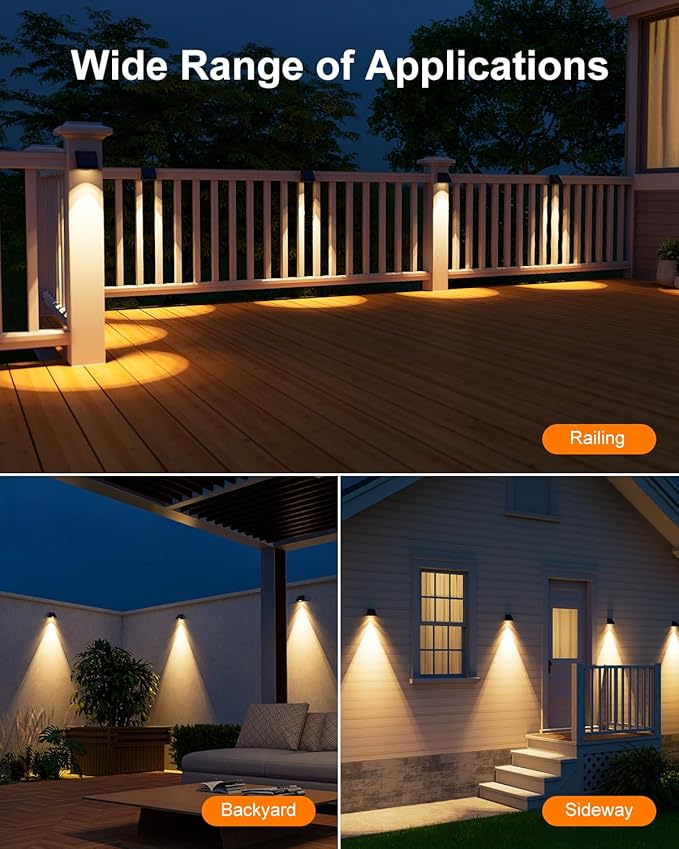12-Pack Warm White Solar Fence Lights, Outdoor LED