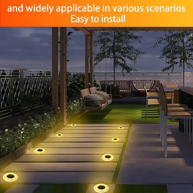 Solar Ground Lights 8 Pack Waterproof Outdoor Solar Lights for Yard Led Solar Garden Lights Bright Solar Powered Disc Light In-Ground Landscape Lighting for Patio Pathway Walkway Driveway, Warm White