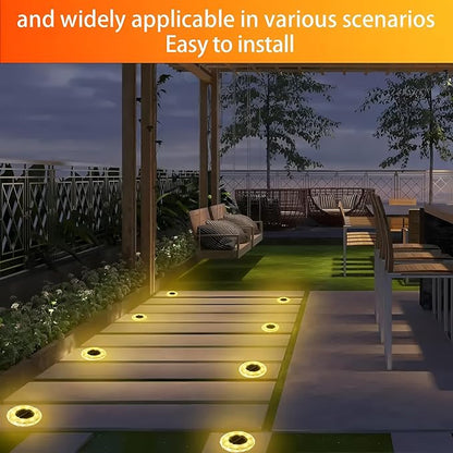 Solar Ground Lights 8 Pack Waterproof Outdoor Solar Lights for Yard Led Solar Garden Lights Bright Solar Powered Disc Light In-Ground Landscape Lighting for Patio Pathway Walkway Driveway, Warm White