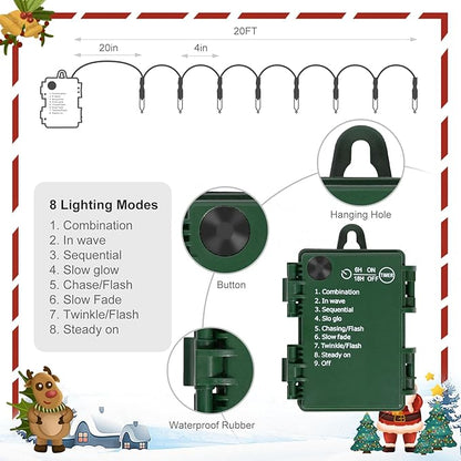 2-Pack Christmas String Lights, 18ft 50 LED Waterproof Twinkle Lights