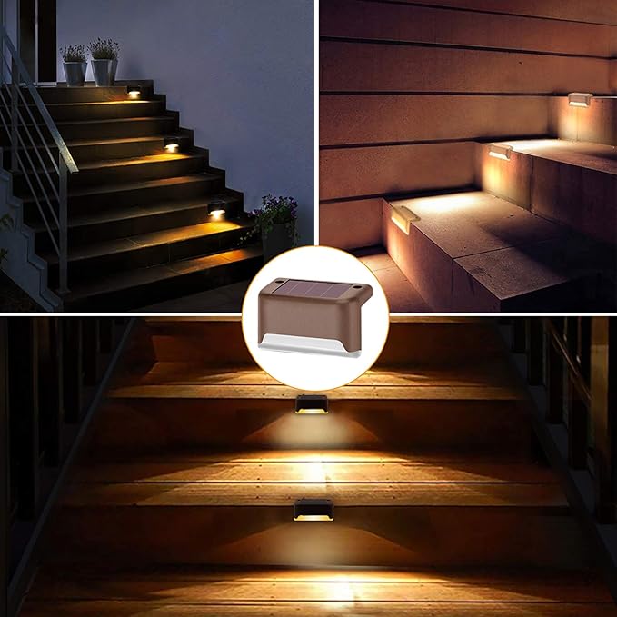 Solar Deck Lights Outdoor, 16 Pack Step LED Waterproof Patio Decor Lights for Railing, Stairs, Fence, Post, Yard and Driveway, Warm White