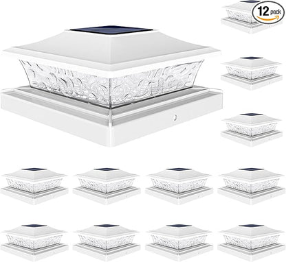 VOLISUN Solar Post Cap Lights Outdoor 4x4/6x6 Wooden/Vinyl Fence Cap Lights for Patio/Garden,Warm White with 2 Lighting Modes Waterproof,ABS Shell Lens White (12 Pack)