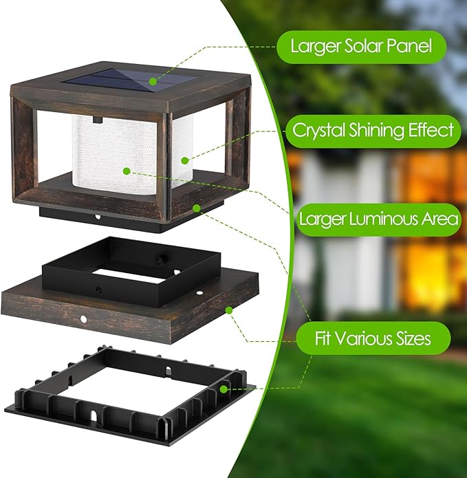 Mlambert 8 Pack Solar Post Lights Outdoor, Waterproof Fence Cap Lights for Deck, 4x4 6x6 Wooden Vinyl Outdoor Light with Shinning Effect, Brown