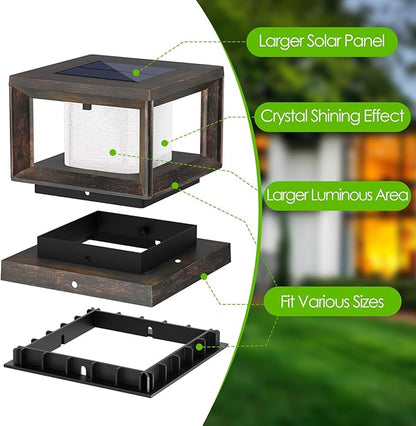 Mlambert 10 Pack Solar Post Lights Outdoor, Waterproof Fence Cap Lights for Deck, 4x4 6x6 Wooden Vinyl Outdoor Light with Shinning Effect, Brown