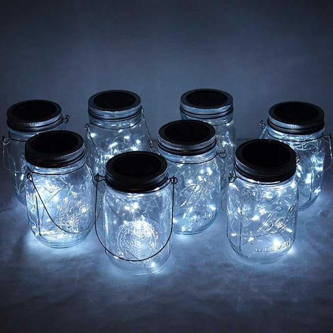8-Pack Outdoor String Lights, Cool White Waterproof LED