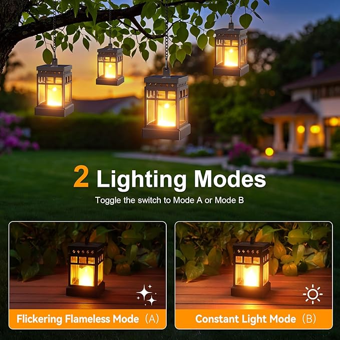 Backyard Solar Patio Lanterns, Metal Waterproof LED