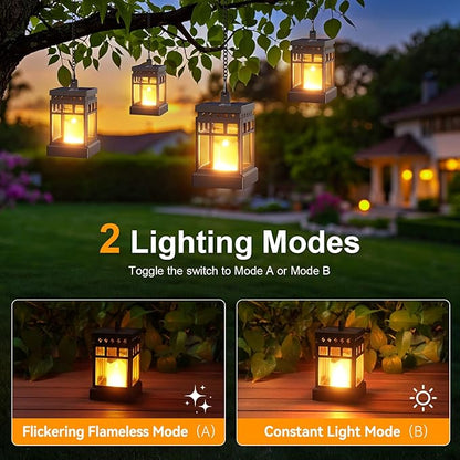 KOOPER Solar Lanterns Outdoor Waterproof, 2 Modes Hanging Solar Lantern with LED Realistic Flickering Flameless Candle, Candles Lanterns Lights Decorative for Outside Hanging Patio Yard Table Tree