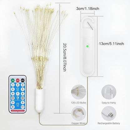 4 Pcs Hanging Firework Lights: Twinkle Fairy String Lights with Remote, 480 LED 8 Modes Dimmable, Indoor Outdoor Battery Operated Starburst Light for Garden, Patio, Party Xmas Decor