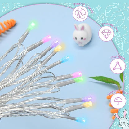 Easter String Lights Battery Operated,Pastel Easter Lights with Timer 9.8ft 30LED Transparent Wire Fairy Lights for Easter Decorations Garland Outdoor Indoor Party