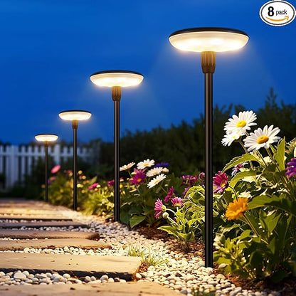 LETMY Solar Pathway Lights Outdoor, 8 Pack Durable Metal Solar Path Lights, Auto On/Off Garden Lights Solar Powered, IP65 Waterproof Solar Lights Outdoor for Landscape, Path, Garden, Patio, Driveway