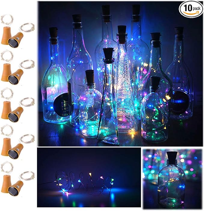 10-Pack 10 LED Wine Bottle Fairy Lights, Solar Cork