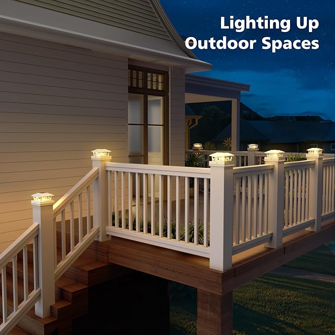 NIORSUN Solar Post Lights Outdoor, Fence Post Solar Lights Warm White Outdoor Waterproof Edison LED Bulbs Garden Patio Fence Deck Decor, Fence Post Caps 4x4 5x5 Wood Vinyl, White 8 Pack