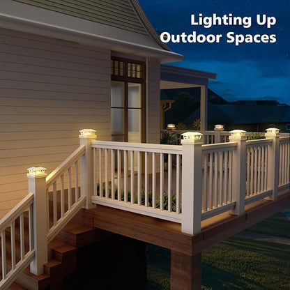 NIORSUN Solar Post Lights Outdoor, Fence Post Solar Lights Warm White Outdoor Waterproof Edison LED Bulbs Garden Patio Fence Deck Decor, Post Cap Lights 4x4 5x5 Wood Vinyl, White 12 Pack