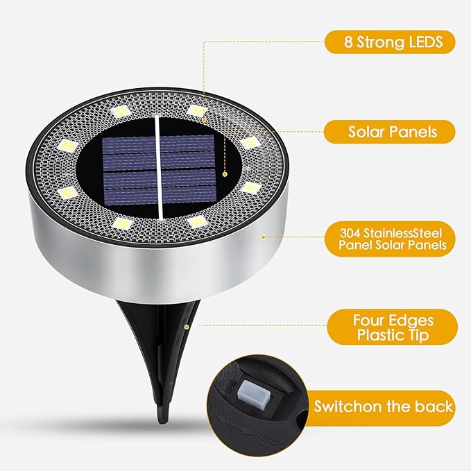 16-Pack Solar Ground Disk Lights, Waterproof LED