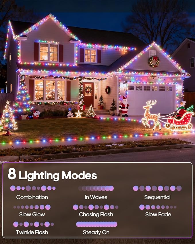 ICRGB Trampoline Lights, 66FT 200LED 1800mAh Solar Rope Lights Outdoor, IP67 Waterproof, Solar Power Outdoor Light, 8 Modes & Timer Function, Decorative for Trampoline Camping Tent Patio Porch Garden