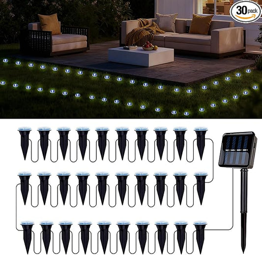 30 LED Solar Ground Lights Outdoor, Waterproof Solar Pathway Lights, LED Landscape Lighting for Garden, Patio, Driveway, Walkway - White