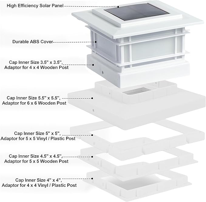 6-Pack Solar Post Cap Lights, White Waterproof