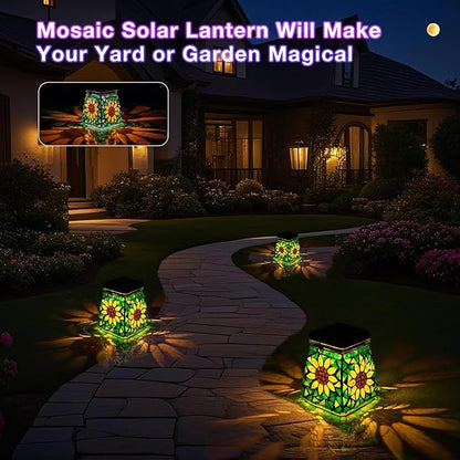 VOREEN Mosaic Solar Table Lamp & Hanging Lantern, 600mAh Battery, Warm White & RGB, 8–10 Hour Night Lighting, IP44 Waterproof, Outdoor Patio Garden Balcony Decor & Holiday Cozy Light