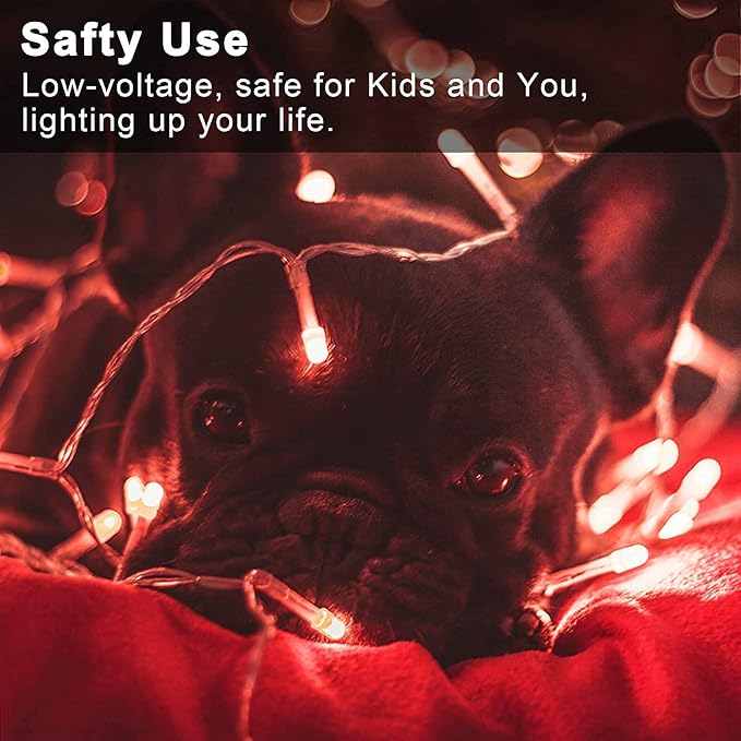 JMEXSUSS 33ft 100 LED Red Battery Operated Lights with Remote, Valentine Lights Battery Operated, Christmas String Light Indoor Outdoor for Valentine's Day Tree House Yard Xmas Decor