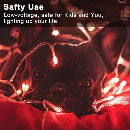 JMEXSUSS 33ft 100 LED Red Battery Operated Lights with Remote, Valentine Lights Battery Operated, Christmas String Light Indoor Outdoor for Valentine's Day Tree House Yard Xmas Decor
