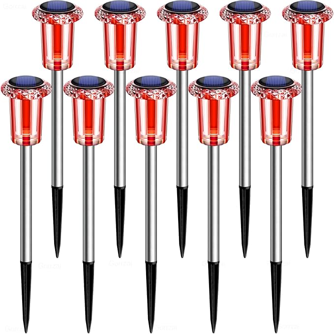 Valentine's Day Solar Lights Outdoor Decorations 10 Pack Candy Color LED Stainless Steel Stake for Pathway Yard Garden Landscape Walkway Lighting Solar Powered Outside Christmas Decor