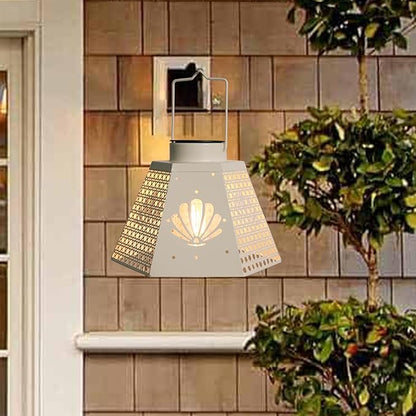Outdoor Solar Lanterns Waterproof Hanging Solar Metal Lantern 9.5" Seashell LED Lantern Yard Art Decor for Yard, Patio, Hallway, Birthday Mothers' Day Gifts (2Pack, White)